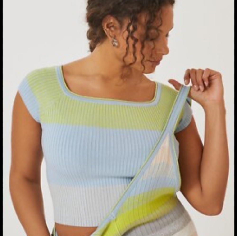 Anthropologie Daily Practice Womans Striped Ribbed Crop Knit Sweater. Sz XL